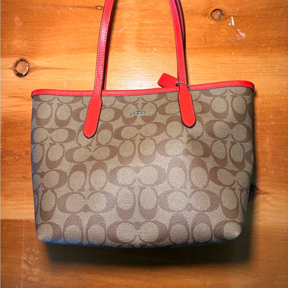Coach Brown Tote with Red Trim